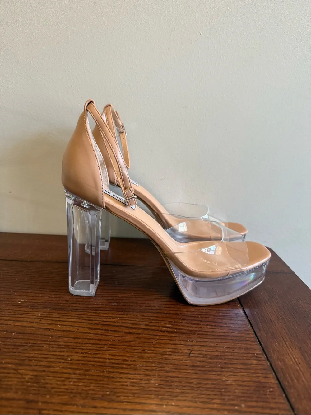 Steve Madden Anna C Nude Clear Strap Platform Heels  ankle strap